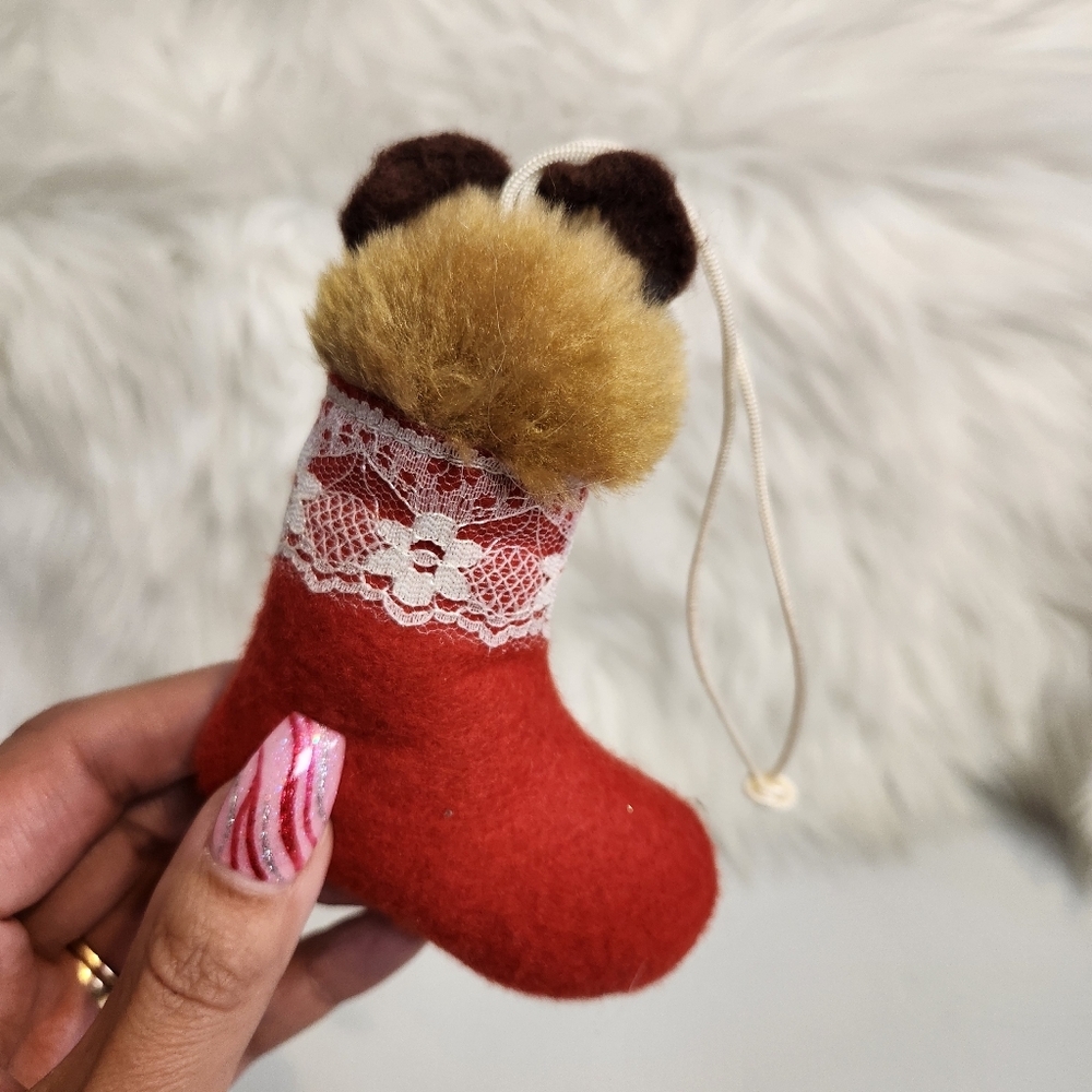 Vintage Fabric Christmas Tree Ornament Lot Mouse Cat Mice Kitsch 1980s Farmhouse - Picture 8 of 9